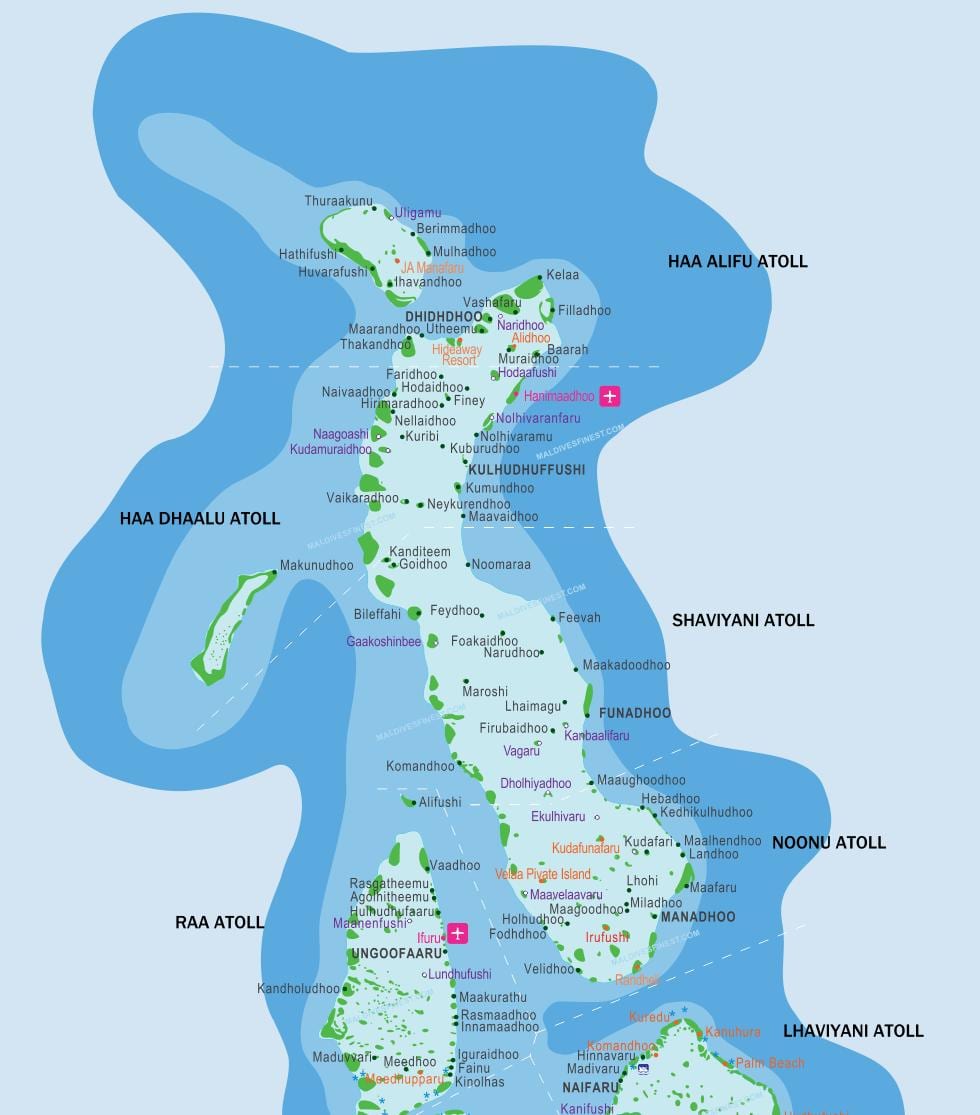 வரைபடம் மாலத்தீவு மற்றும் சுற்றியுள்ள நாடுகள்